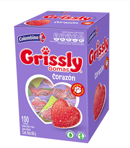 GOMITAS GRISSLY CORAZON 100UN.