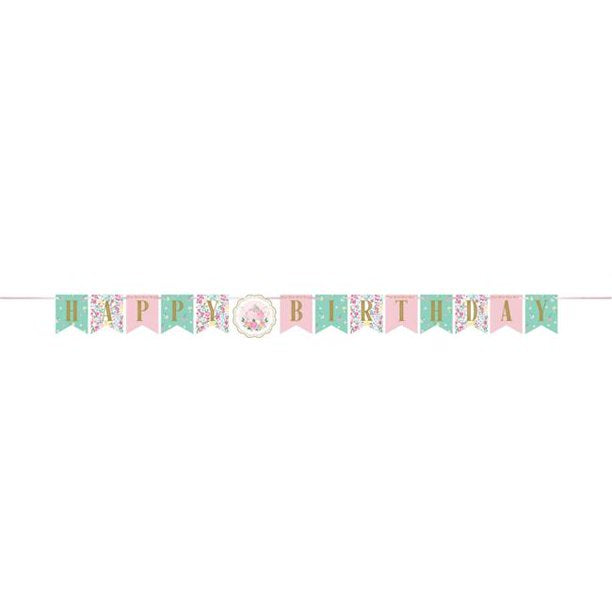 Shaped Ribbon Banner HBD Floral Tea Party