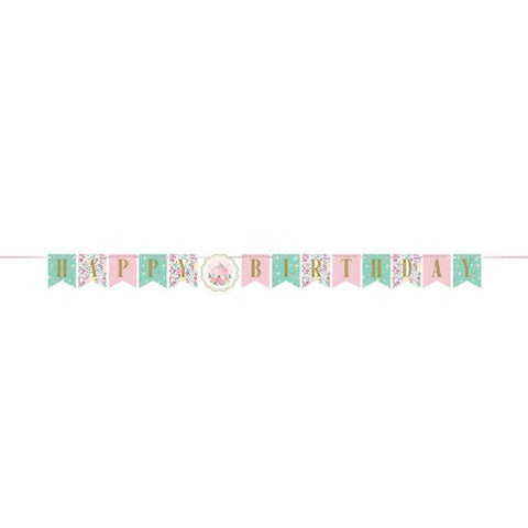 Shaped Ribbon Banner HBD Floral Tea Party