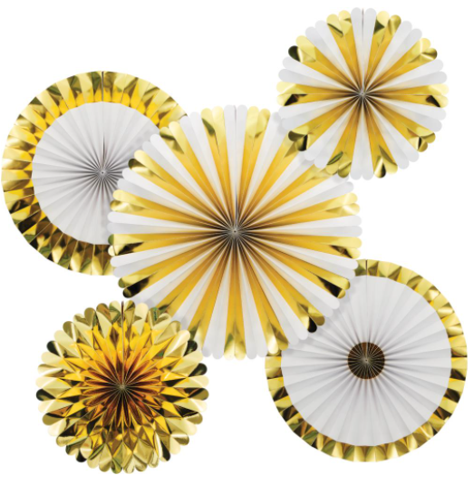 Paper Fan Set White and Gold