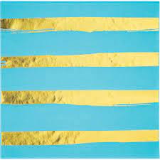Luncheon Napkins Bermuda Blue W/Gold Foil